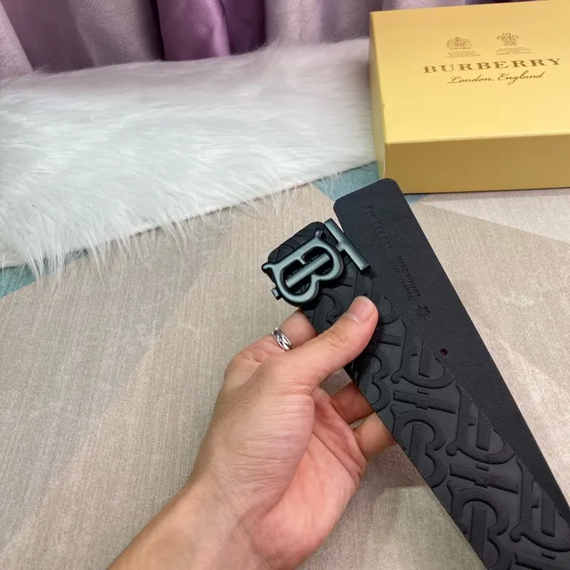 Burberry TB Monogram Black Leather Belt 7