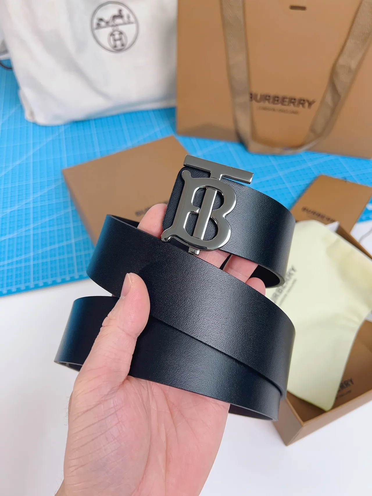 Burberry Thomas Burberry Monogram Belt Black Leather Belt 10