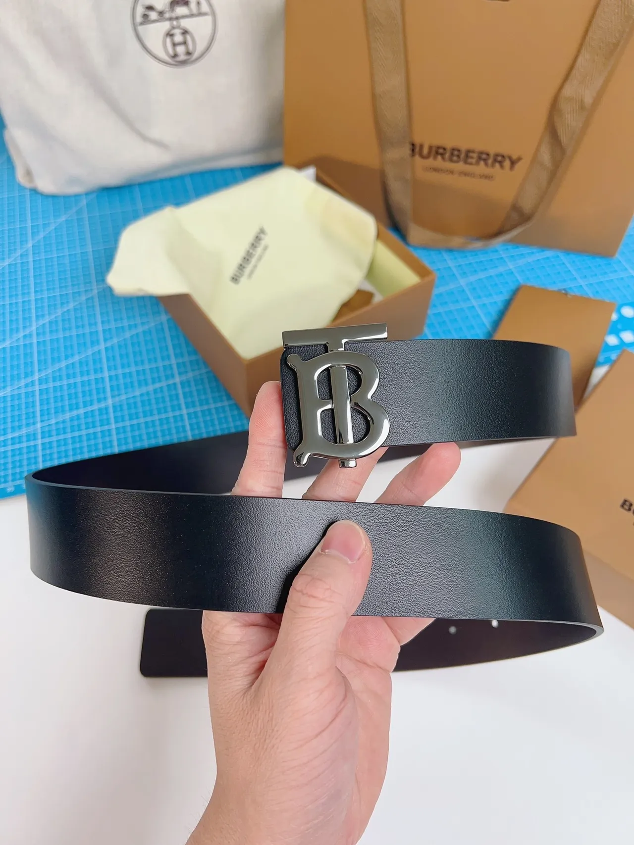 Burberry Thomas Burberry Monogram Belt Black Leather Belt 12