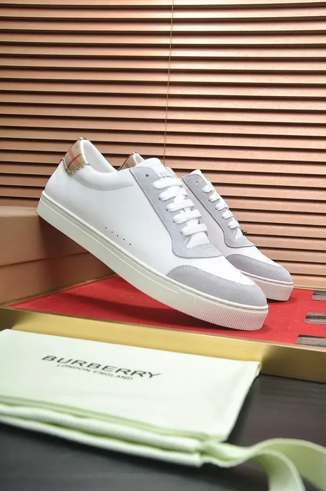 Burberry Sneakers Lifestyle Blanc Gris Low-Top Híbrides Cuir-Suede 8
