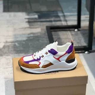 Burberry White Purple Midsole Multi-Panel Suede And Mesh Upper Chunky Sneakers
