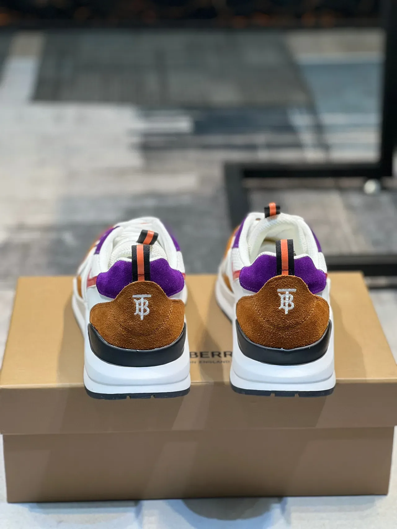 Burberry White Purple Midsole Multi-Panel Suede And Mesh Upper Chunky Sneakers 3