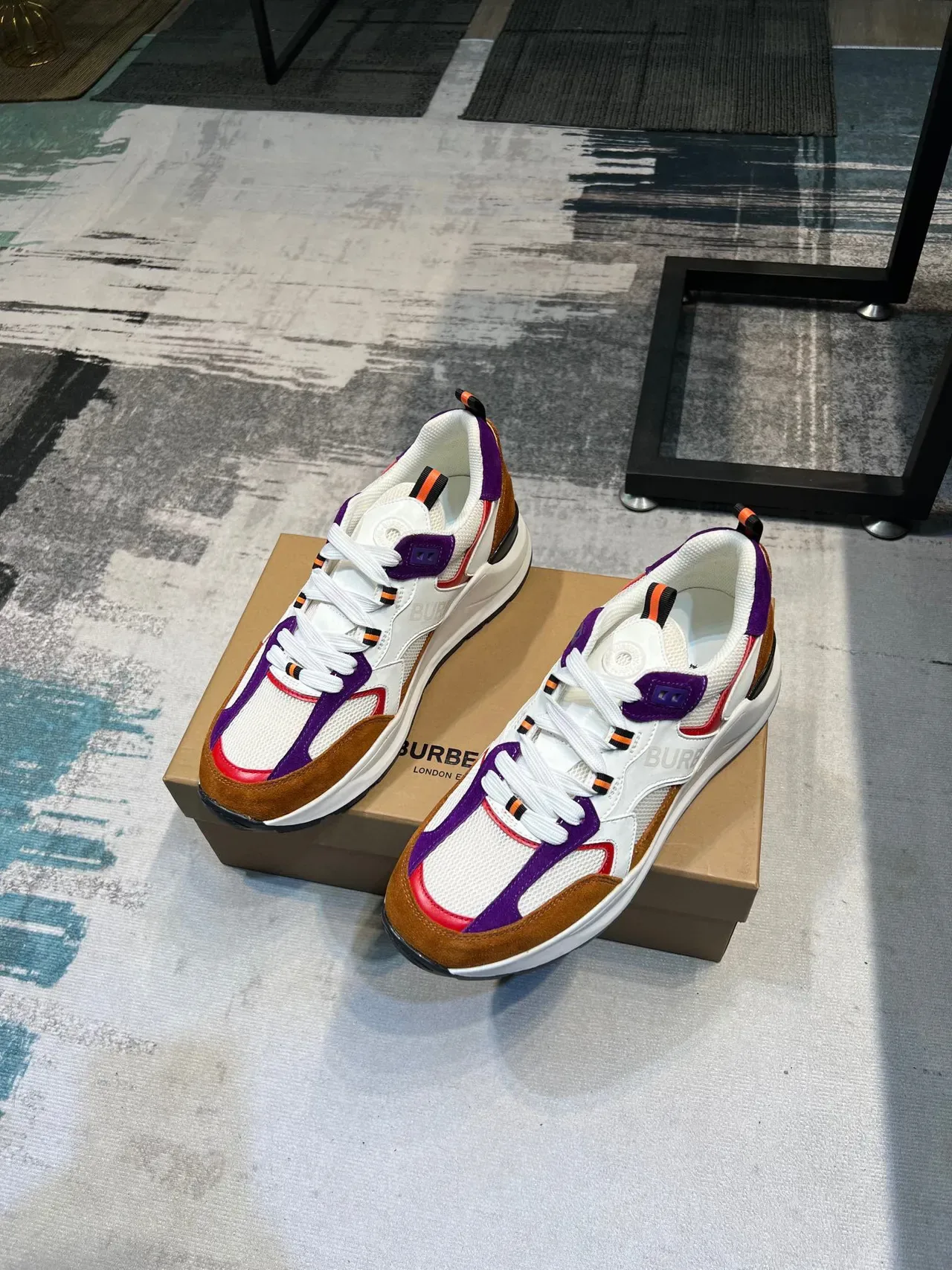 Burberry White Purple Midsole Multi-Panel Suede And Mesh Upper Chunky Sneakers 5