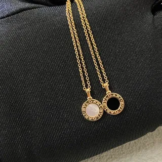 Bvlgari B.zero1 Gold Black Circular Logo Pendant Engraved Brand Band Necklace