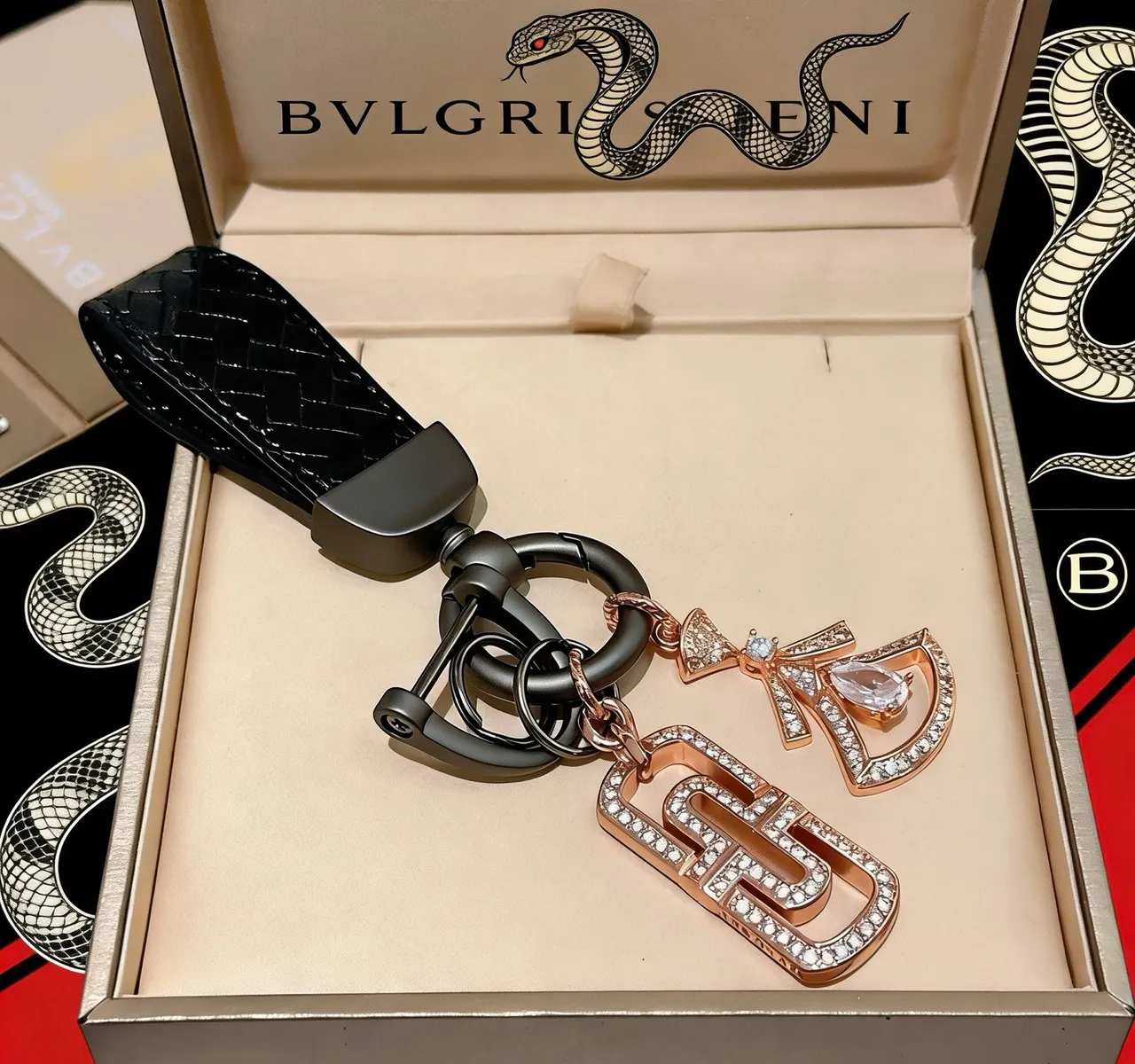 Bvlgari Or Noir Sangle Cuir Tressé Métal Rose Bijoux 2