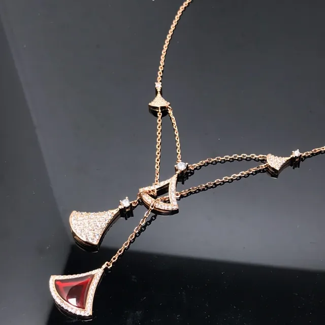 Bvlgari Divas' Dream 金色 多彩 镶钻 扇形 吊坠 项链 5