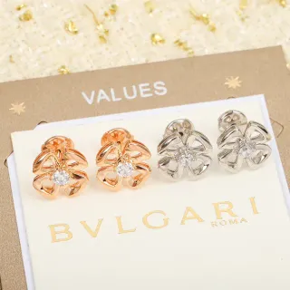 Bvlgari Fiorever Flower-Shaped Rose Gold and Silver Stud Earrings