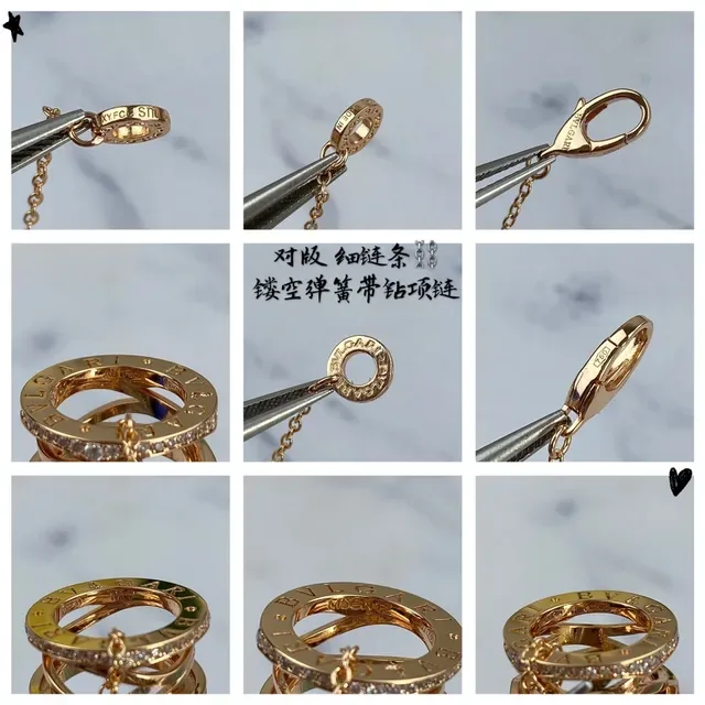 Bvlgari قلادة ذهب وفضة Interlocking Band معلقة إكسنتات الماس Pavé 5