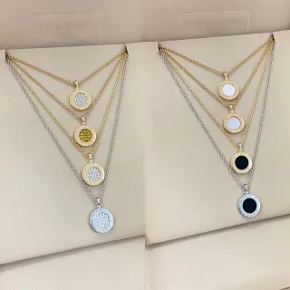 Bvlgari Gold Silver Layered Multi-Chain Circular Medallion Pendants Necklace