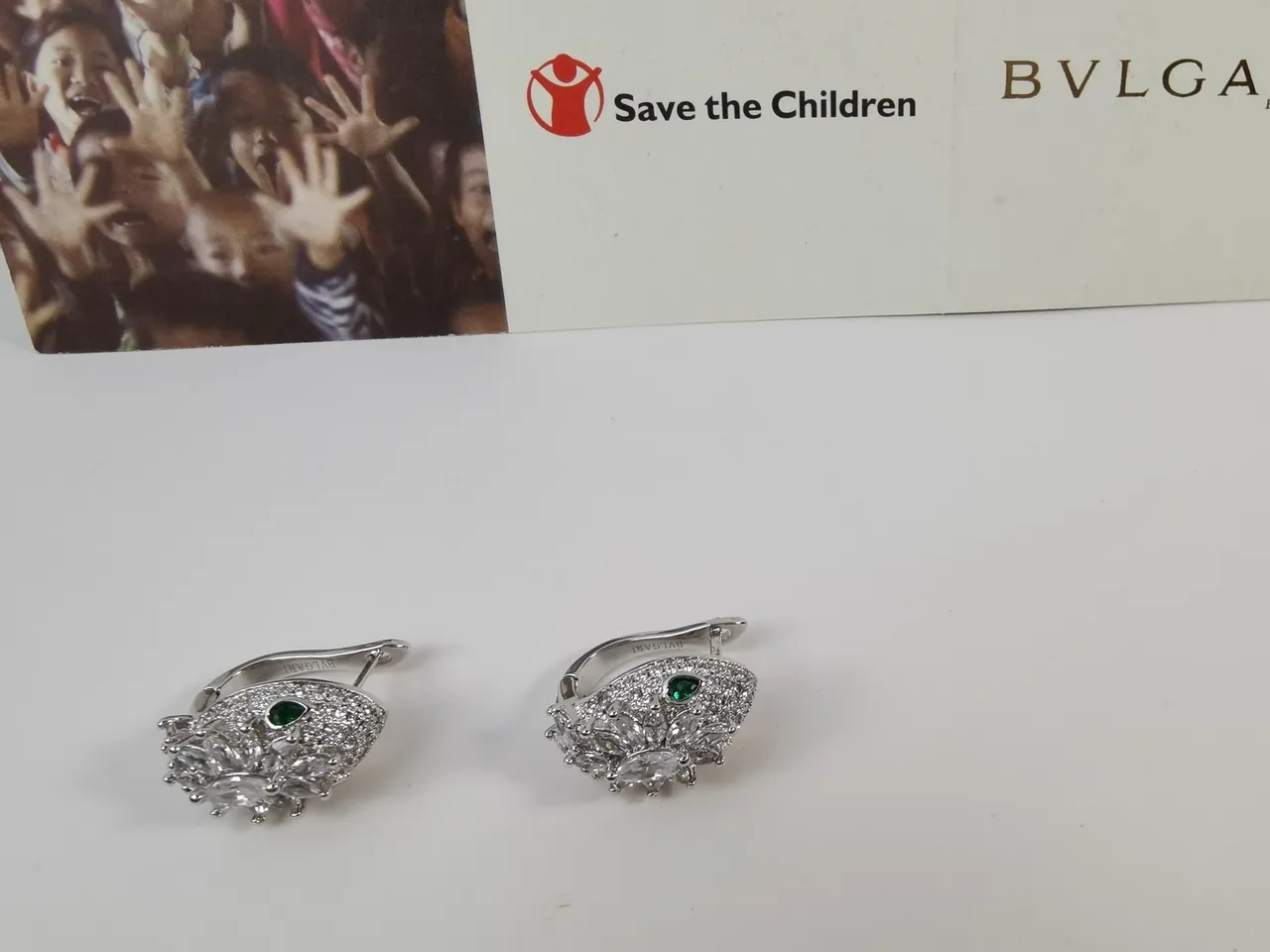 Bvlgari Pavé-Set Leaf Motif Emerald Accent Hinged Hoop Earrings 3