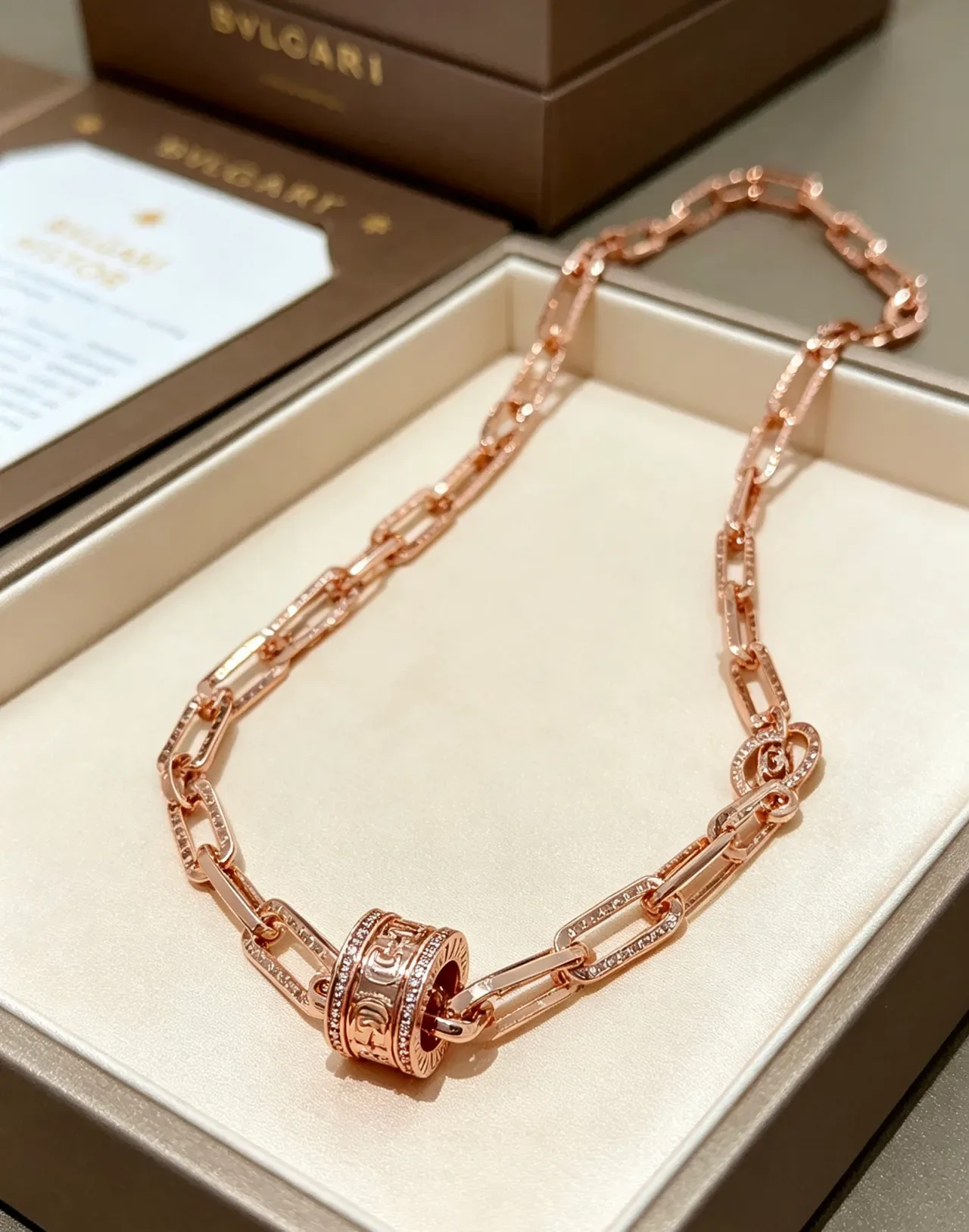 Bvlgari Pink Gold Rose Chain Pavé-Set Links Necklace 6