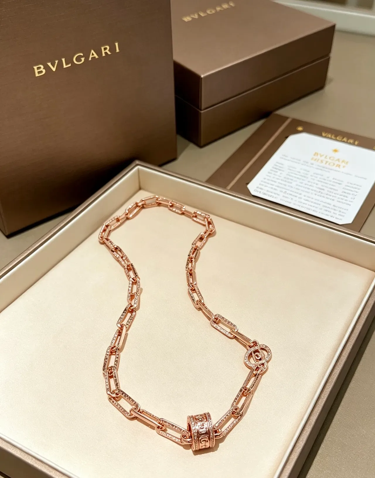 Bvlgari Pink Gold Rose Chain Pavé-Set Links Necklace 7