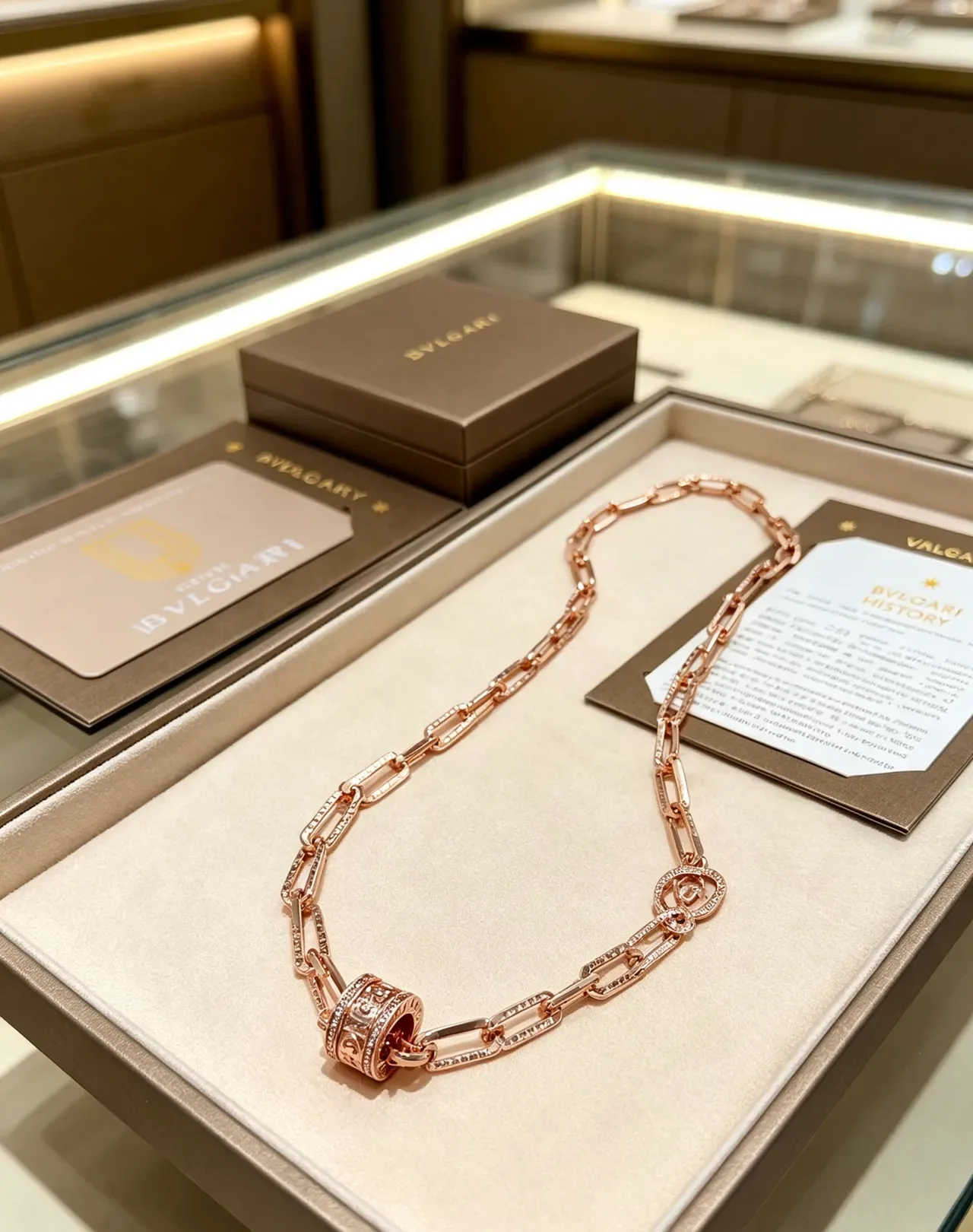 Bvlgari Pink Gold Rose Chain Pavé-Set Links Necklace 9