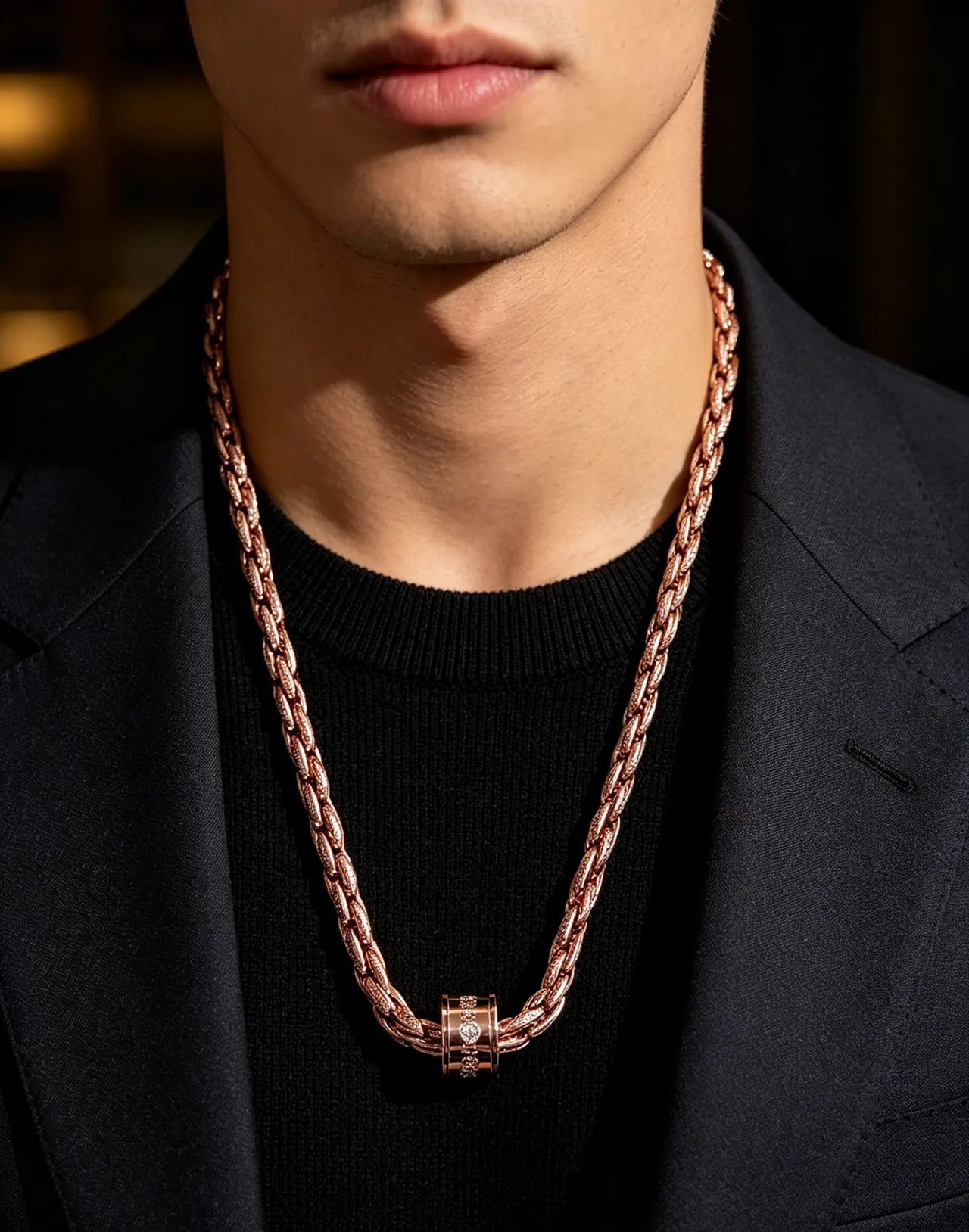 Bvlgari Collier chaîne torsadée à maillons en or rose avec fermoir pavé de diamants 6