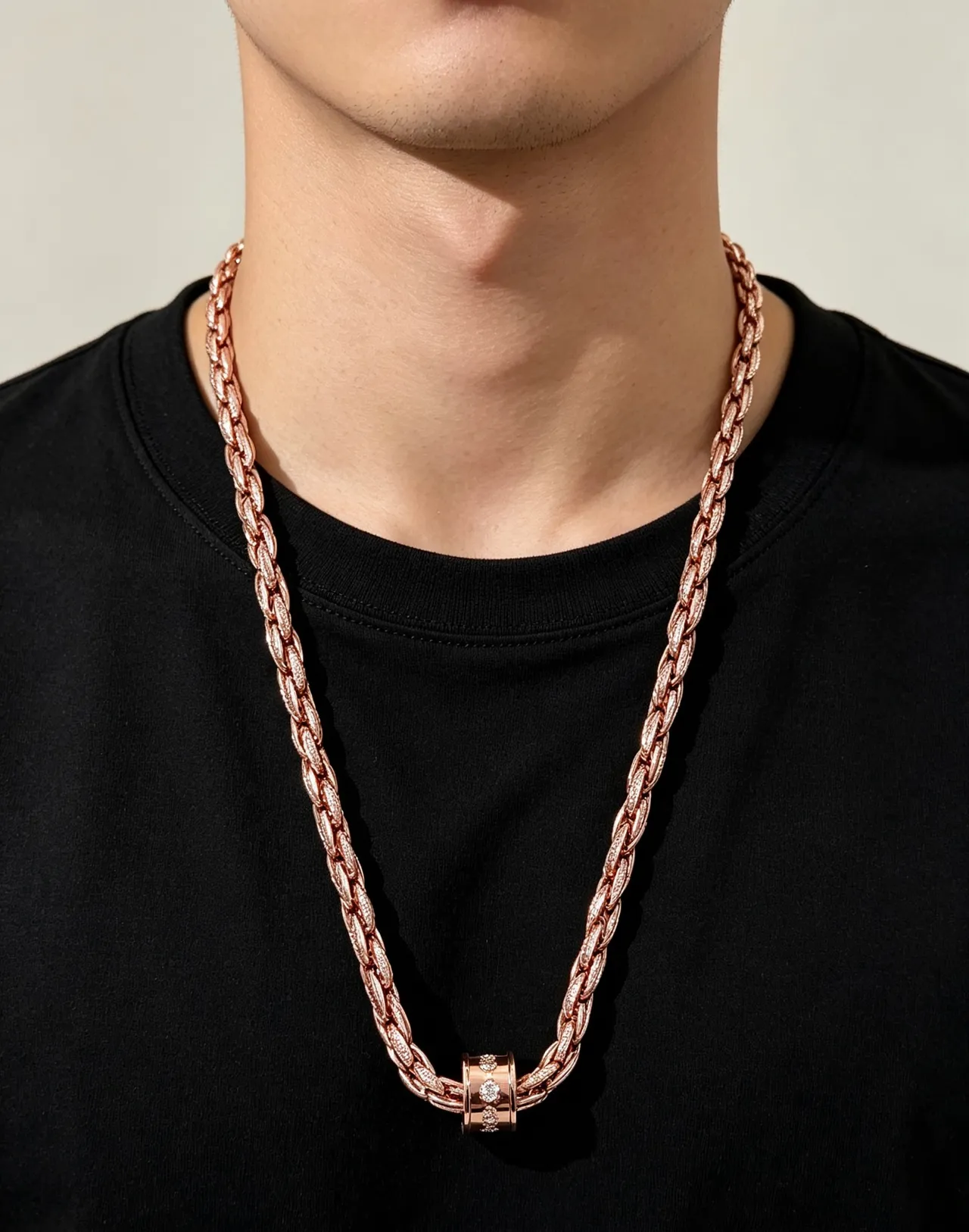 Bvlgari Collier chaîne torsadée à maillons en or rose avec fermoir pavé de diamants 9
