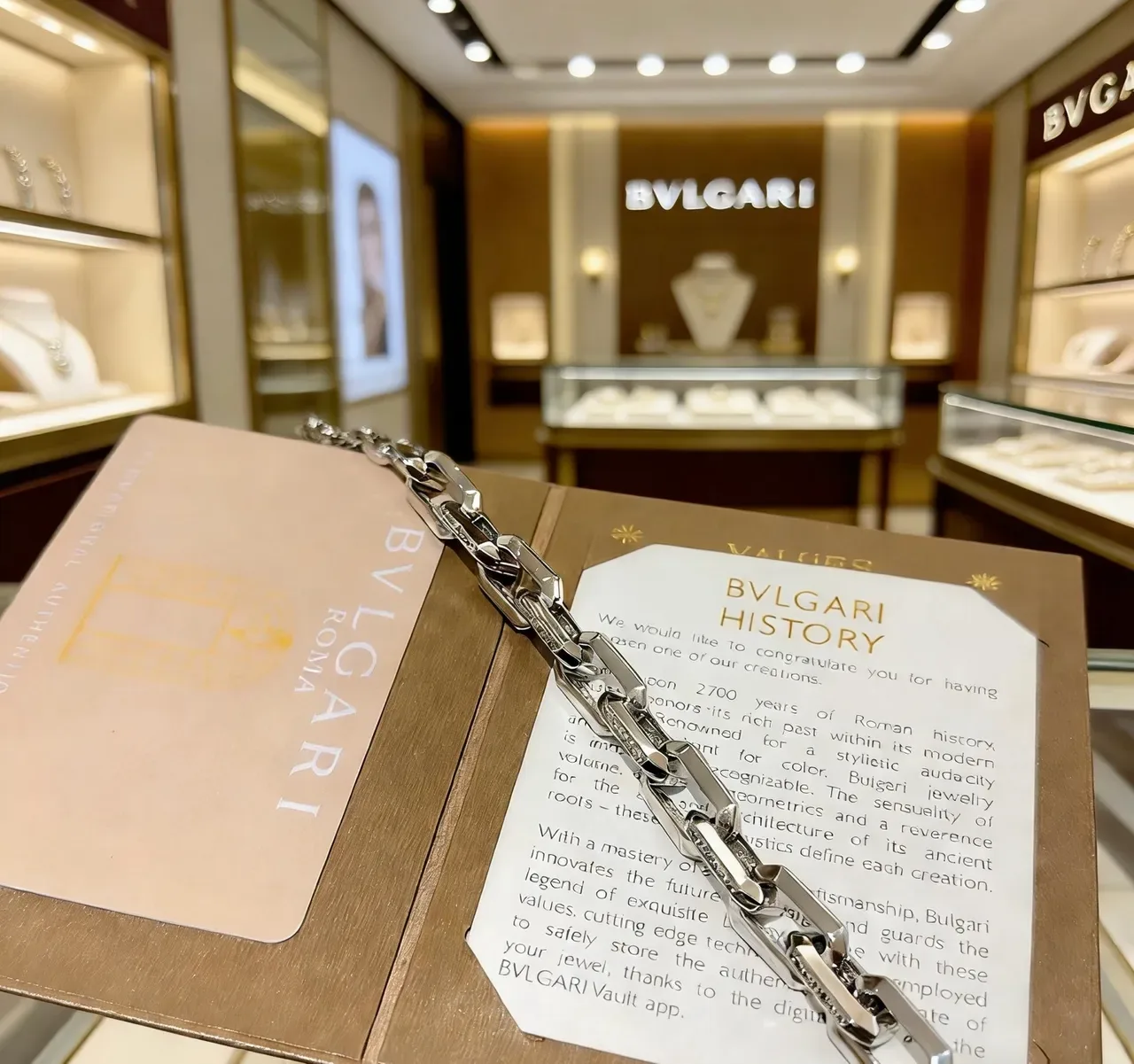 Bvlgari Rectangular Link Diamond-Accent Silver Bracelet 2