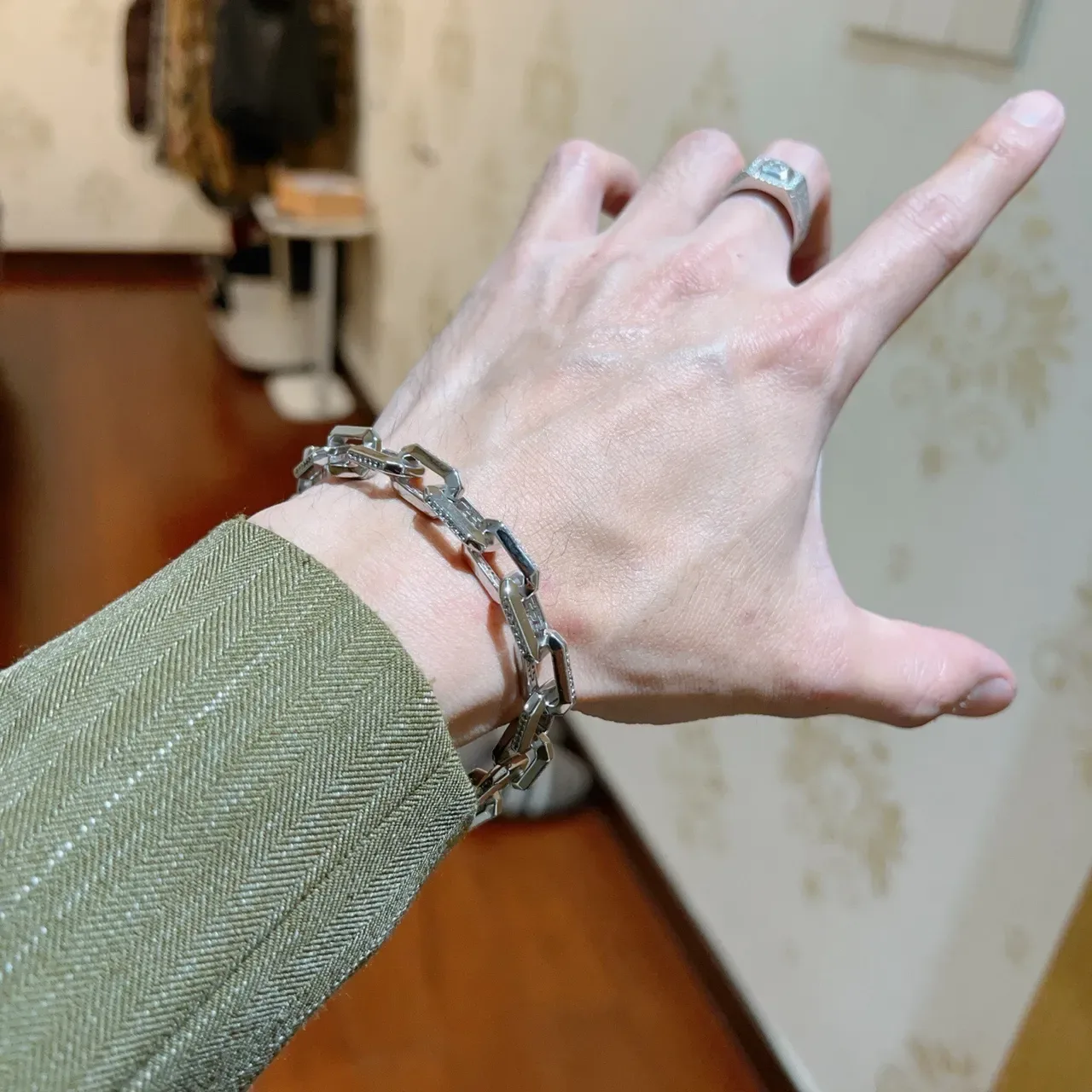 Bvlgari Rectangular Link Diamond-Accent Silver Bracelet 4
