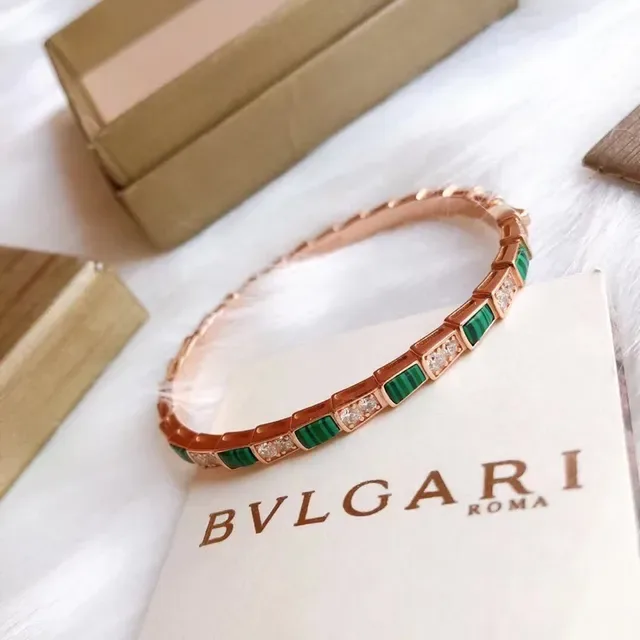 Bvlgari Segmented Malachite and Diamond Rose Gold Bracelet 2