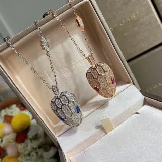 Bvlgari Serpenti Hexagonal Scale Pavé Diamond Snake Head Pendant Necklaces