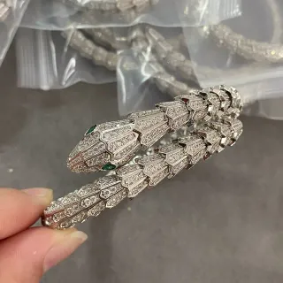 Bvlgari Serpenti Pavé-Set Hexagonal Scale Emerald-Eyed Snake Bracelet