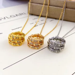 Bvlgari Serpenti লেয়ার্ড রিং Pavé নেকলেস