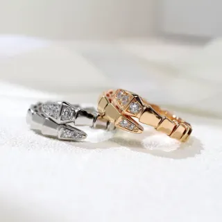 Bvlgari Serpenti Viper Gold Silver Serpentine Segmented Geometric Diamond Bezel Ring