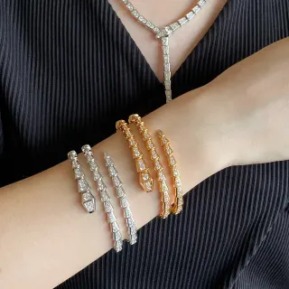 Bvlgari Serpenti Viper चांदी सोना संयुक्तित सर्पाकार पेवे हीरा कंगन