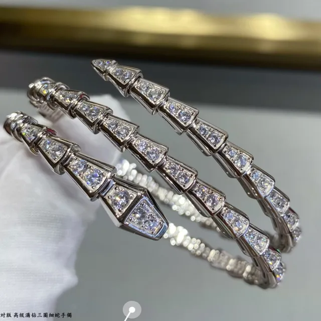 Bvlgari Serpenti Viper Argent Or Articulé Serpentiné Pavé Diamant Bracelet 3