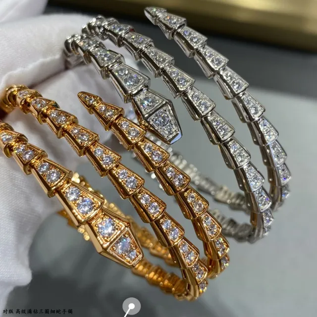 Bvlgari Serpenti Viper Argent Or Articulé Serpentiné Pavé Diamant Bracelet 8