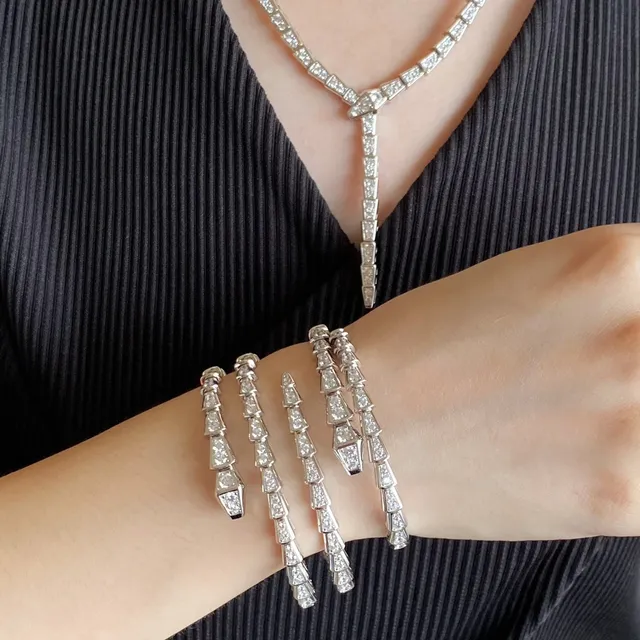 Bvlgari Serpenti Viper Argent Or Articulé Serpentiné Pavé Diamant Bracelet 9