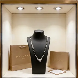 Bvlgari Silver Black Chunky Link Chain Textured Metalwork Necklace