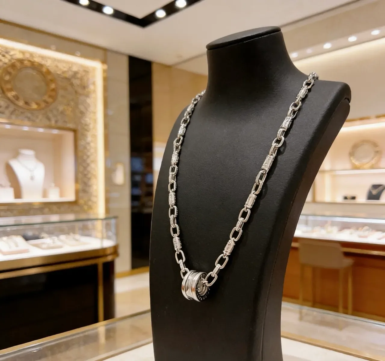 Bvlgari Silver Black Chunky Link Chain Textured Metalwork Necklace 6