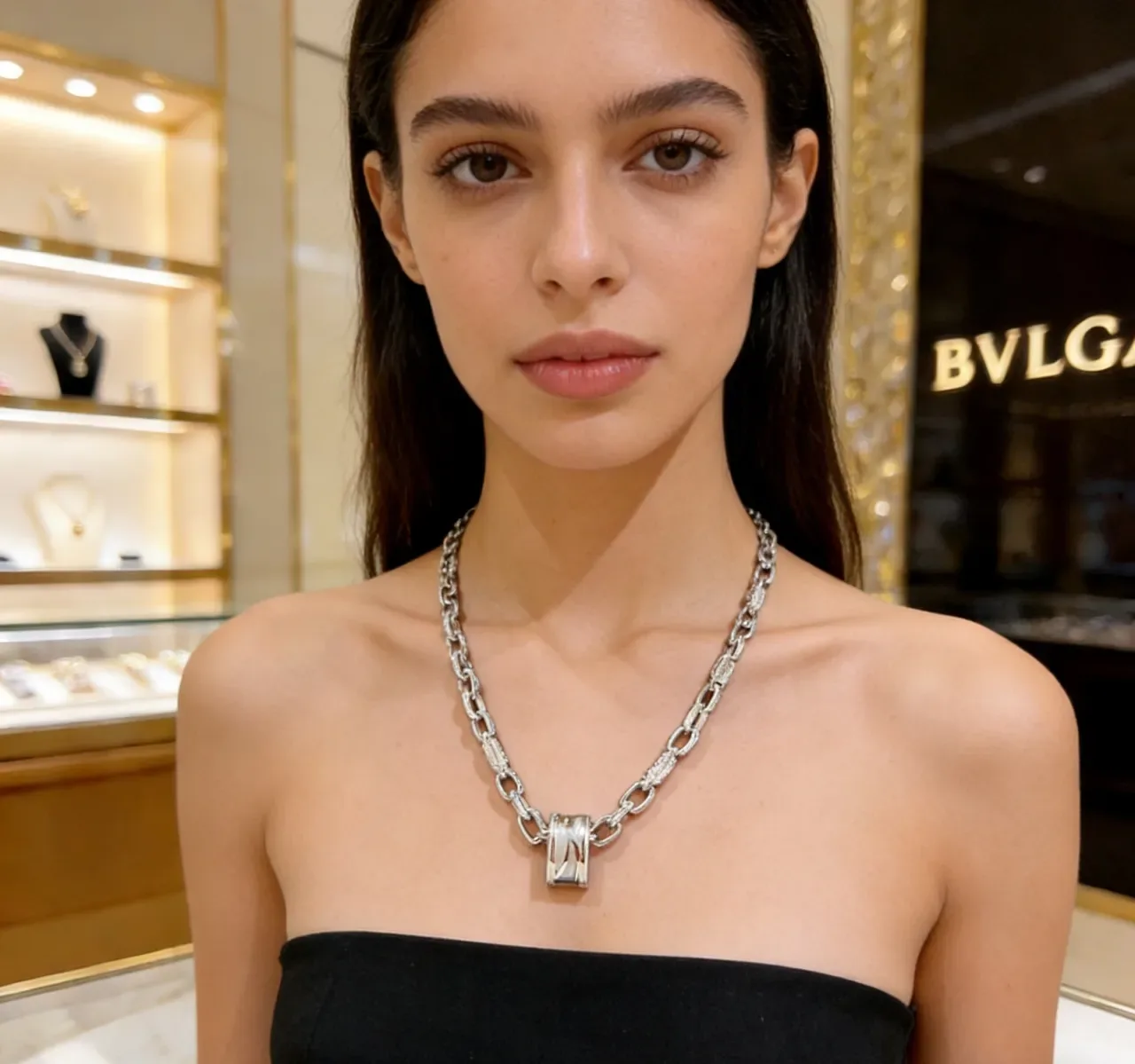 Bvlgari Silver Black Chunky Link Chain Textured Metalwork Necklace 8