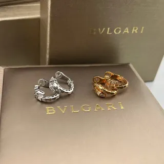Bvlgari चांदी सोने के आर्टिकुलेटेड सेगमेंटेड होप ईयरिंग्स डायमंड सेट सेंट्रल मोटिफ