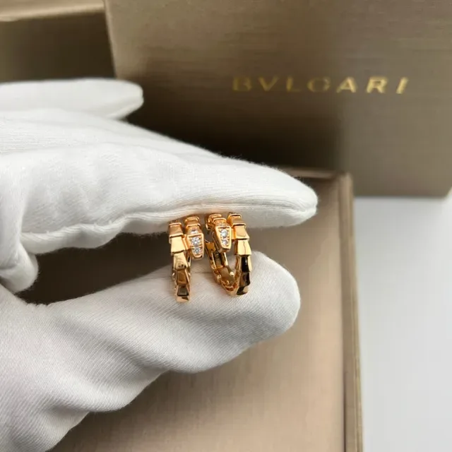 Bvlgari Boucles d'Oreilles Argent et Or Articulées Segmentées Motif Central Diamanté 4