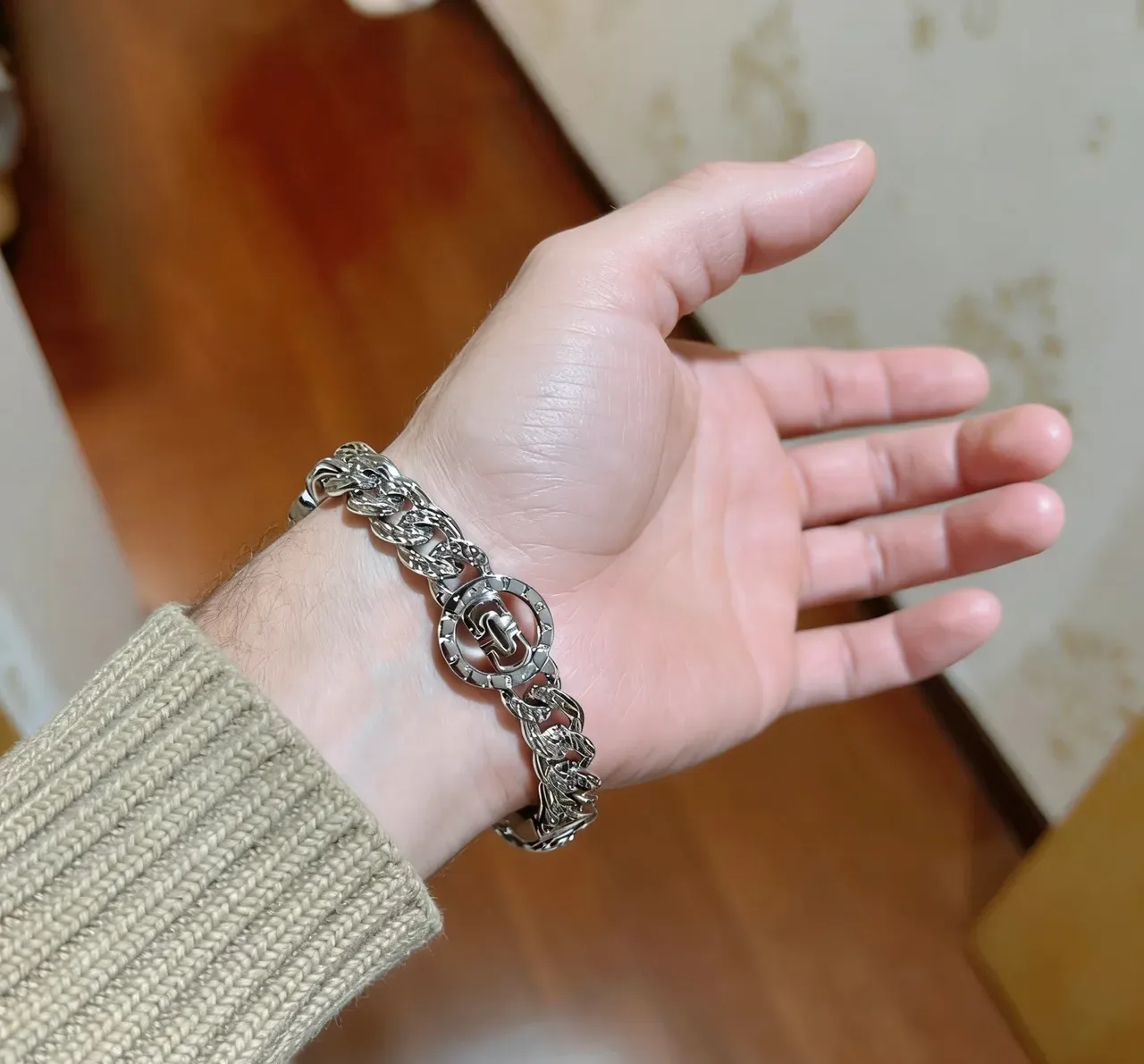 Bvlgari Bracelet Chaîne Argent Pavé-Set Logo Medallion 7