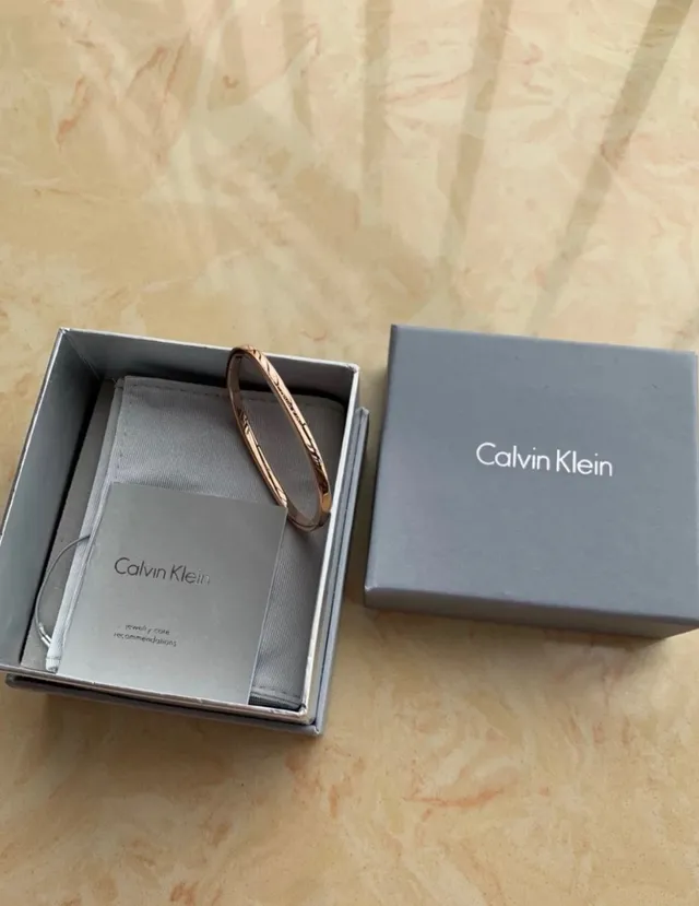 Calvin Klein Engraved Rose Gold Hinged Bangle Bracelet 6