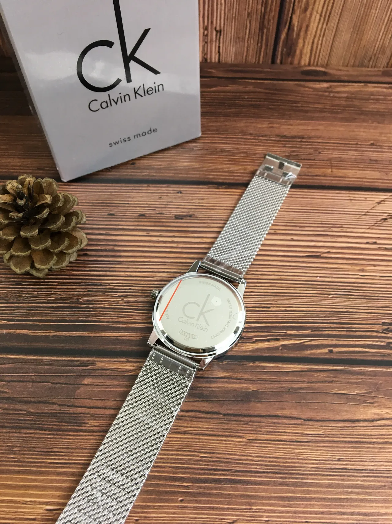 Calvin Klein Minimal Black Dial Silver and Gold Mesh Quartz Watch 3