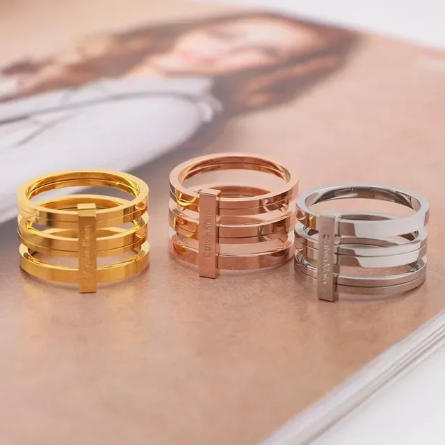 Calvin Klein Multi-Band Engraved Logo Ring 6