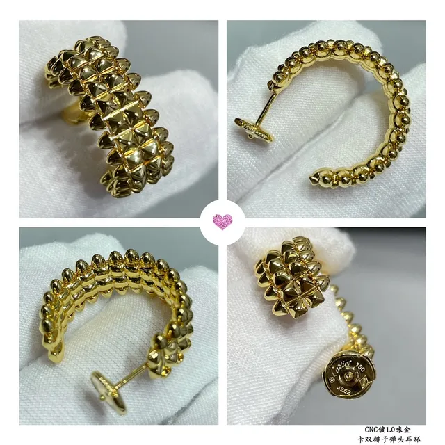 Cartier C de Ouro Branco dupla fileira Pavé-Set Brincos 2