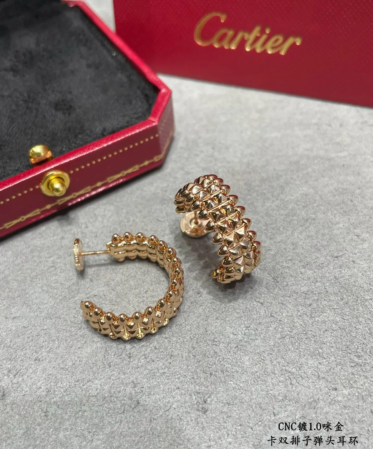 Cartier C de Ouro Branco dupla fileira Pavé-Set Brincos 3