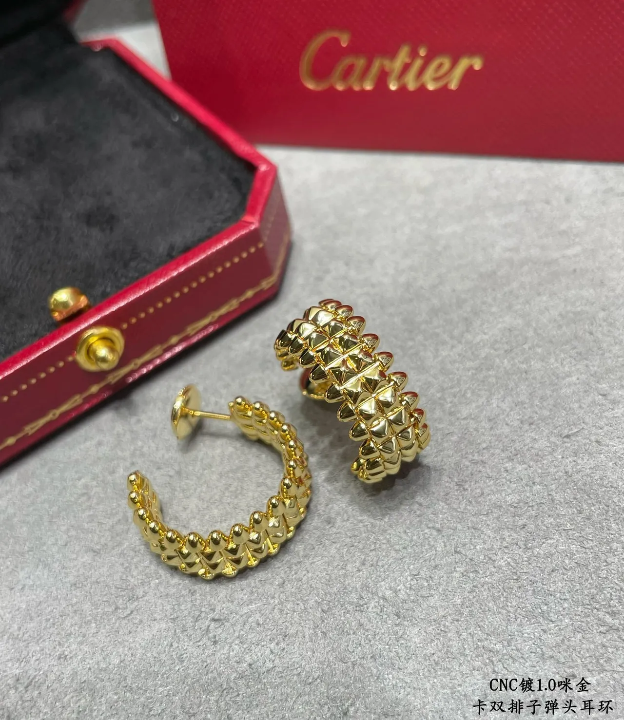 Cartier C de Ouro Branco dupla fileira Pavé-Set Brincos 5