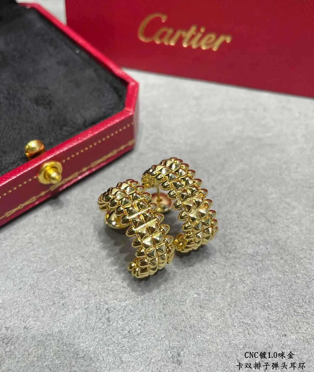 Cartier C de Ouro Branco dupla fileira Pavé-Set Brincos 7