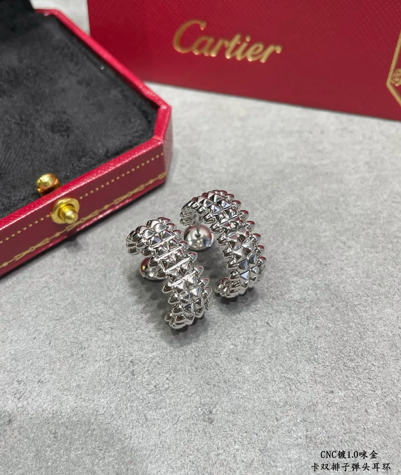 Cartier C de Ouro Branco dupla fileira Pavé-Set Brincos 8