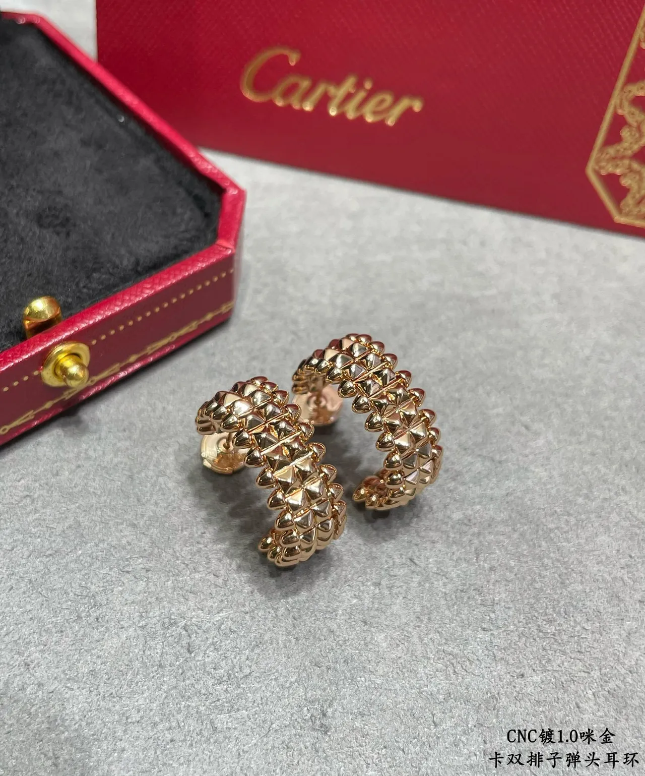 Cartier C de Ouro Branco dupla fileira Pavé-Set Brincos 9