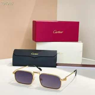 Cartier CT0776S Gold Purple Rectangular Metal Sunglasses