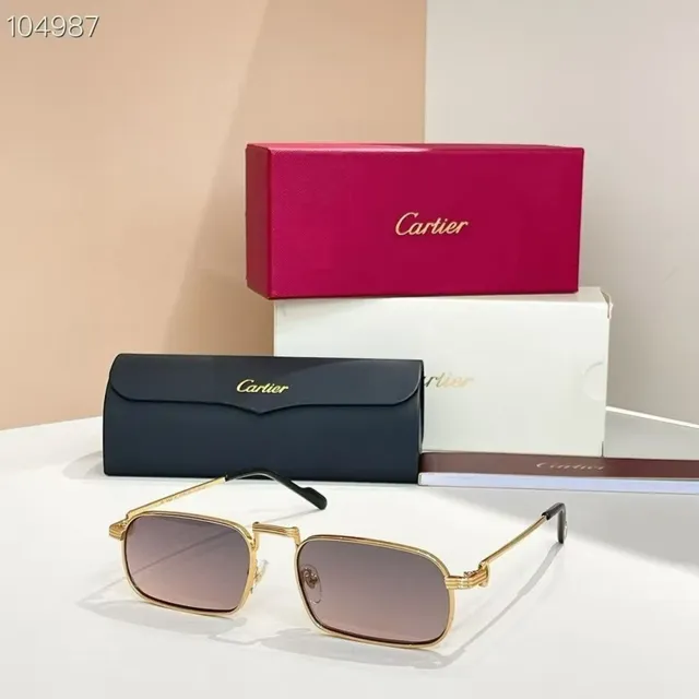 Cartier CT0776S Lunettes de soleil rectangulaires en métal dorées pourpres 3