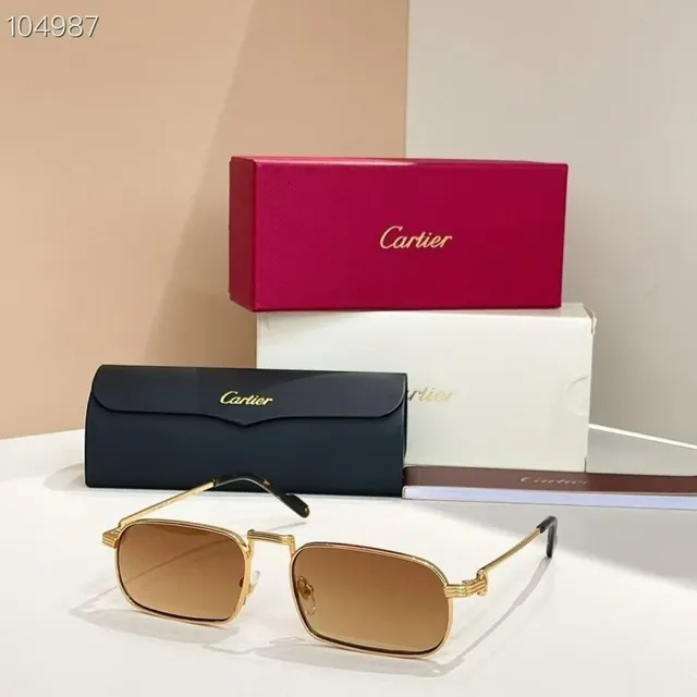 Cartier CT0776S Lunettes de soleil rectangulaires en métal dorées pourpres 6