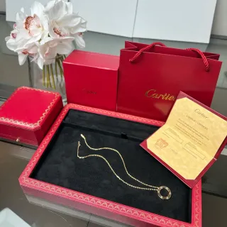 Cartier Gold Red Chain Circular Open-Ring Pendant Necklace