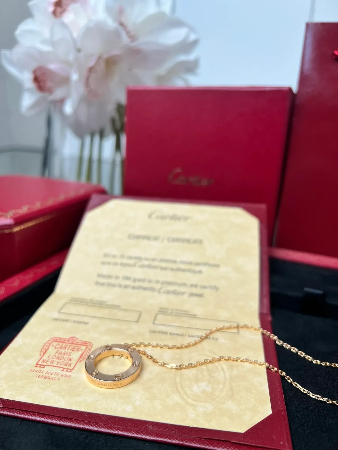 Cartier Gold Red Chain Circular Open-Ring Pendant Necklace 8